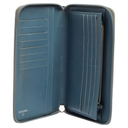 Pre Owned Chanel Blue Caviar Leather CC Timeless Zip Around Organizer Wallet