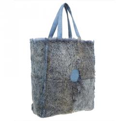 Pre Owned Chanel Grey/Blue Rabbit Fur Tote with Pouch