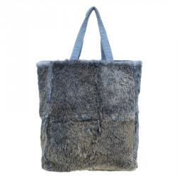 Pre Owned Chanel Grey/Blue Rabbit Fur Tote with Pouch