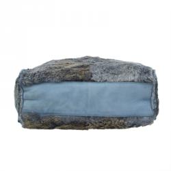 Pre Owned Chanel Grey/Blue Rabbit Fur Tote with Pouch