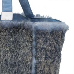 Pre Owned Chanel Grey/Blue Rabbit Fur Tote with Pouch