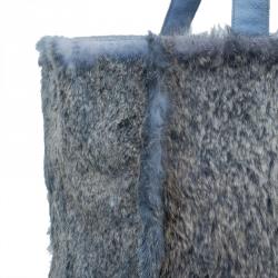 Pre Owned Chanel Grey/Blue Rabbit Fur Tote with Pouch