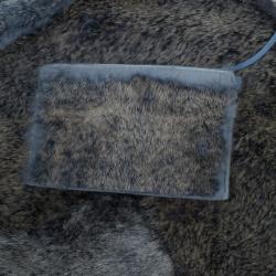 Pre Owned Chanel Grey/Blue Rabbit Fur Tote with Pouch