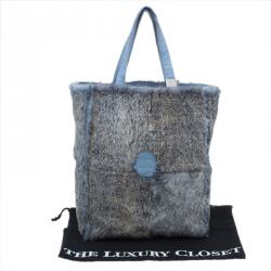 Pre Owned Chanel Grey/Blue Rabbit Fur Tote with Pouch