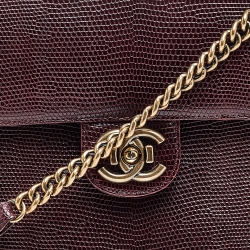Pre Owned Chanel Burgundy Lizard Large Perfect Edge Double Flap Bag