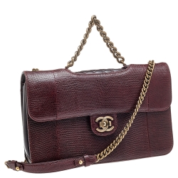 Pre Owned Chanel Burgundy Lizard Large Perfect Edge Double Flap Bag