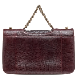 Pre Owned Chanel Burgundy Lizard Large Perfect Edge Double Flap Bag