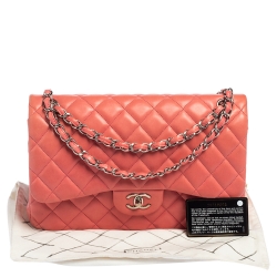 Pre Owned Chanel Pink Quilted Lambskin Leather Jumbo Classic Single Flap Bag