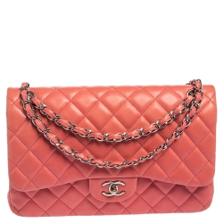 Pre Owned Chanel Pink Quilted Lambskin Leather Jumbo Classic Single Flap Bag