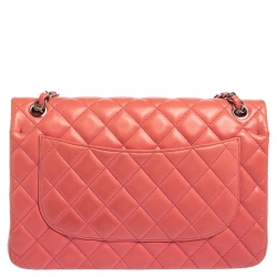 Pre Owned Chanel Pink Quilted Lambskin Leather Jumbo Classic Single Flap Bag