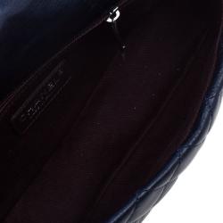 Pre Owned Chanel Navy Blue Crackled Leather with Chanel Name Plate Flap Bag