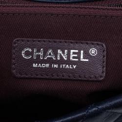 Pre Owned Chanel Navy Blue Crackled Leather with Chanel Name Plate Flap Bag