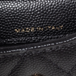 Pre Owned Chanel Black Caviar Leather CC Pearl Flap Coin Purse With Chain 