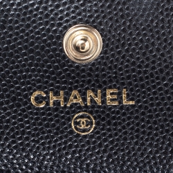 Pre Owned Chanel Black Caviar Leather CC Pearl Flap Coin Purse With Chain 