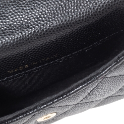 Pre Owned Chanel Black Caviar Leather CC Pearl Flap Coin Purse With Chain 