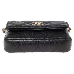 Pre Owned Chanel Black Caviar Leather CC Pearl Flap Coin Purse With Chain 
