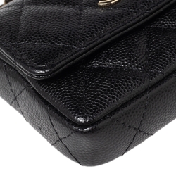 Pre Owned Chanel Black Caviar Leather CC Pearl Flap Coin Purse With Chain 