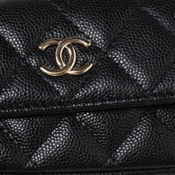 Pre Owned Chanel Black Caviar Leather CC Pearl Flap Coin Purse With Chain 
