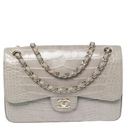 Chanel Grey Alligator Jumbo Classic Double Flap Bag