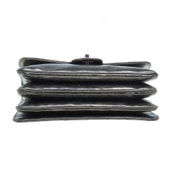 Pre Owned Chanel Metallic Gun Metal Crackled Leather Medium Clams Pocket Flap Bag