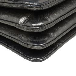 Pre Owned Chanel Metallic Gun Metal Crackled Leather Medium Clams Pocket Flap Bag