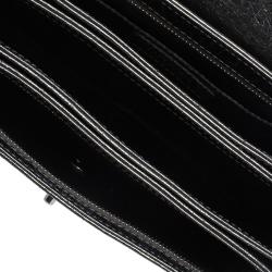 Pre Owned Chanel Metallic Gun Metal Crackled Leather Medium Clams Pocket Flap Bag