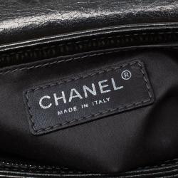 Pre Owned Chanel Metallic Gun Metal Crackled Leather Medium Clams Pocket Flap Bag