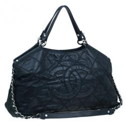 Pre Owned حقيبة توت شانيل إريديسنت سي هيت جلد أسود