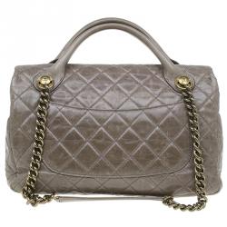 Pre Owned Chanel Beige Quilted Glazed Leather Medium Castle Rock Top Handle Bag
