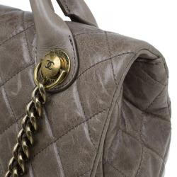 Pre Owned Chanel Beige Quilted Glazed Leather Medium Castle Rock Top Handle Bag