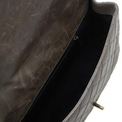 Pre Owned Chanel Beige Quilted Glazed Leather Medium Castle Rock Top Handle Bag