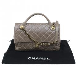 Pre Owned Chanel Beige Quilted Glazed Leather Medium Castle Rock Top Handle Bag