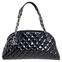 Pre Owned Chanel Black Quilted Patent Leather Medium Just Mademoiselle Bowling Bag