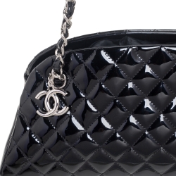Pre Owned Chanel Black Quilted Patent Leather Medium Just Mademoiselle Bowling Bag