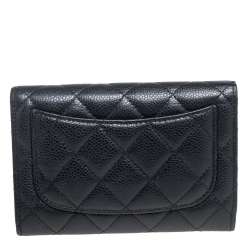 Pre Owned Chanel Black Caviar Leather Medium Flap Wallet