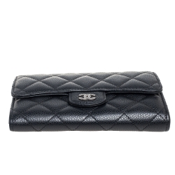 Pre Owned Chanel Black Caviar Leather Medium Flap Wallet