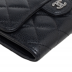 Pre Owned Chanel Black Caviar Leather Medium Flap Wallet