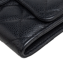 Pre Owned Chanel Black Caviar Leather Medium Flap Wallet
