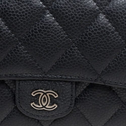 Pre Owned Chanel Black Caviar Leather Medium Flap Wallet