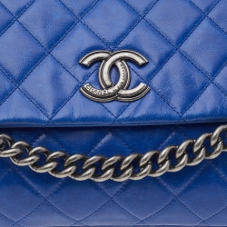 Pre Owned Chanel Blue Quilted Leather CC Chain Flap Wallet