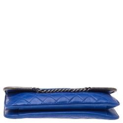 Pre Owned Chanel Blue Quilted Leather CC Chain Flap Wallet