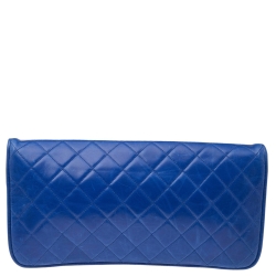 Pre Owned Chanel Blue Quilted Leather CC Chain Flap Wallet