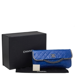 Pre Owned Chanel Blue Quilted Leather CC Chain Flap Wallet