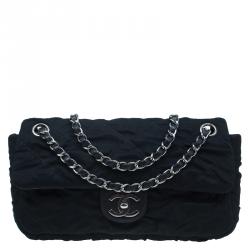 Pre Owned Chanel Black Quilted Mesh East West Flap Bag