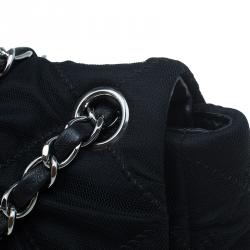 Pre Owned Chanel Black Quilted Mesh East West Flap Bag