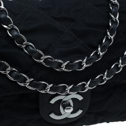 Pre Owned Chanel Black Quilted Mesh East West Flap Bag