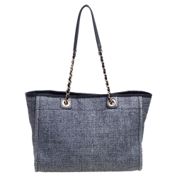 Pre Owned Chanel Dark Grey Straw Medium Deauville Shopper Tote