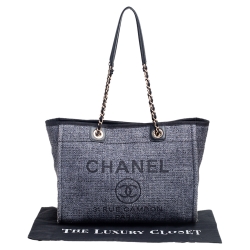 Pre Owned Chanel Dark Grey Straw Medium Deauville Shopper Tote