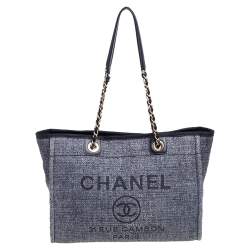 Pre Owned Chanel Dark Grey Straw Medium Deauville Shopper Tote