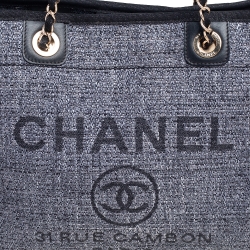 Pre Owned Chanel Dark Grey Straw Medium Deauville Shopper Tote